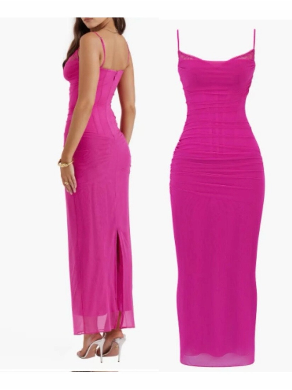 House of CB Fuchsia Pink Lace-Trim Slip Maxi Dress - Picture 4 of 5
